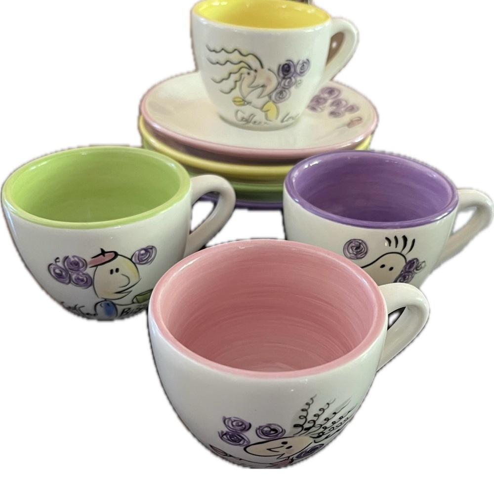 Espresso cups mugs tabletops lifestyle set of 4 four color designs